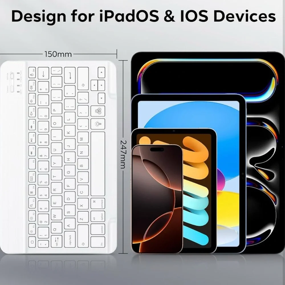 Sleek White Wireless Keyboard for iPadOS & iOS
